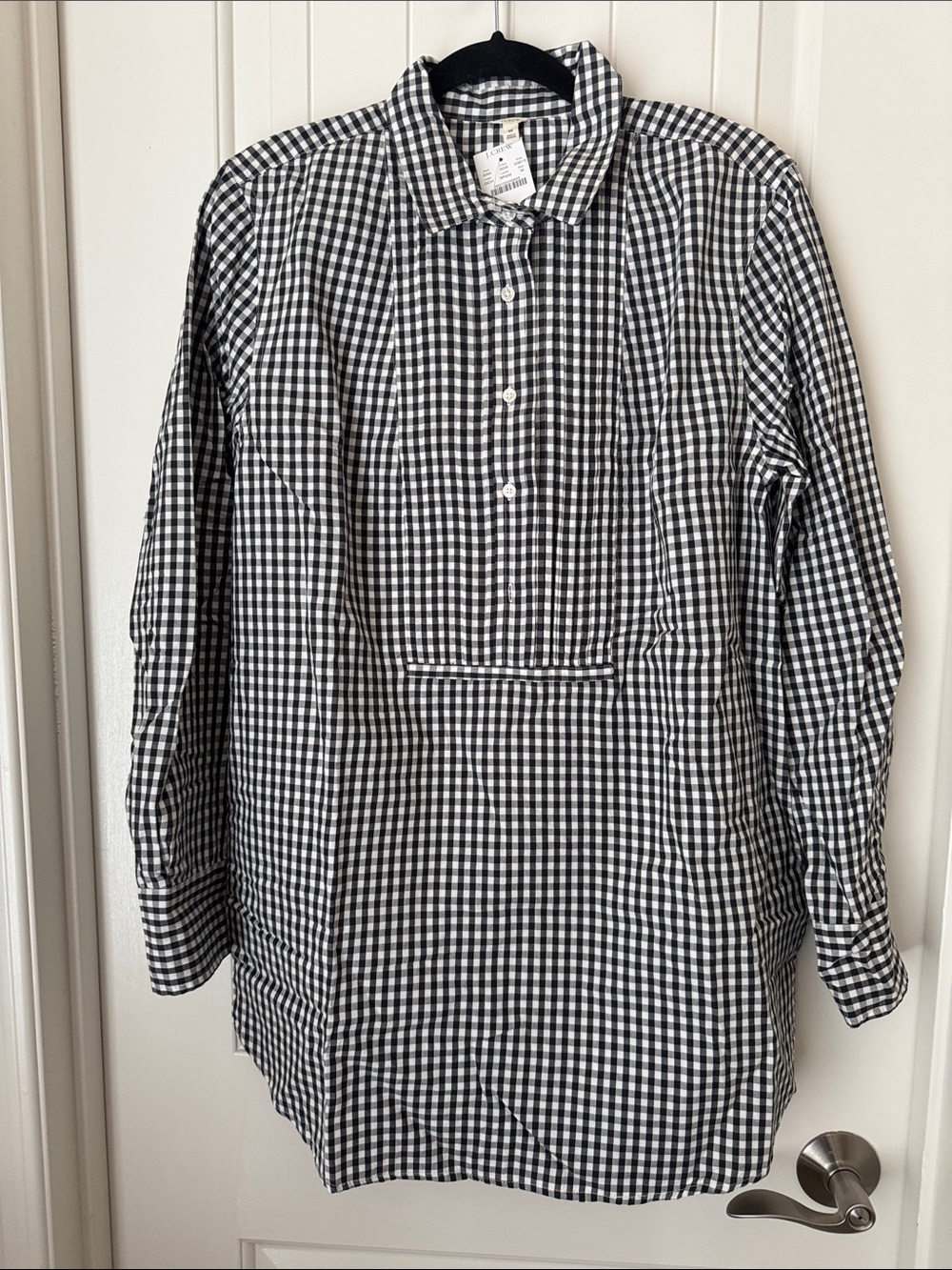 *NWT* J. Crew Black and White Gingham Tuxedo Tunic Button Shirt